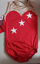 AMS Gymnastics Leotard Adult Medium AM Lycra Beige and Red with high neck