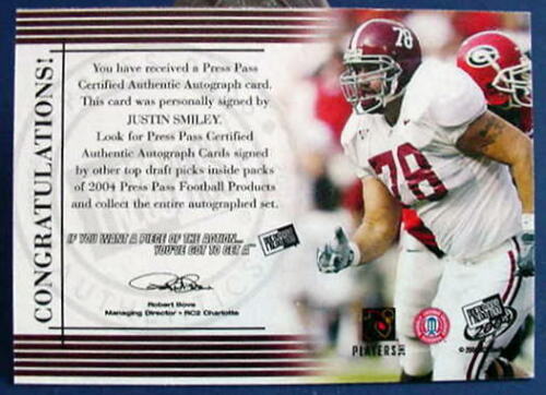 2004 Press Pass Authentics AUTO Justin Smiley & Derrick Strait RC ROOKIE Cards - Picture 4 of 7
