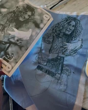 Robert Plant sewing machine thread painting ORIGINAL ONE OF A KIND 8x11