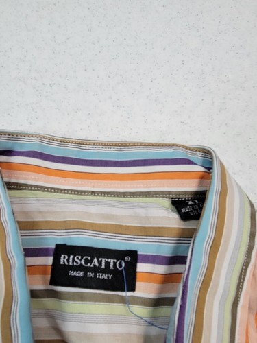 Riscatto Multi Color orange blue multi color Dress Shirt Mens XL made in Italy - Picture 7 of 9