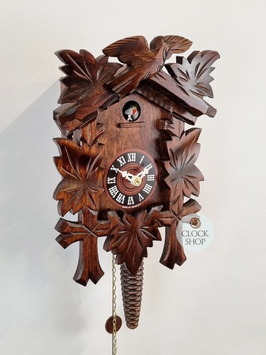 5 Leaf & Bird 1/4 Hour 1 Day Mechanical Carved Cuckoo Clock 25cm By TRENKLE - Picture 2 of 6