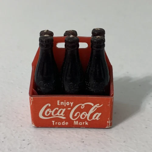 Vintage Miniature Coca Cola Coke 6 Pack Plastic Bottles and Holder