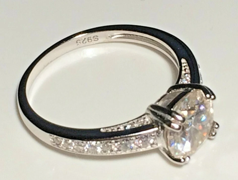 Moissanite Diamond Ring 8mm Round 2ct Stone 14k Gold Plated Sizes 6 to 10 US - Image 3 of 4