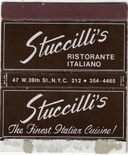 Stuccilli's The Finest Italian Cuisine W. 39th NYC Unstruck Matchbox Flattened