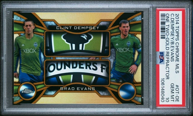 2014 TOPPS CHROME MLS ONE TWO CLINT DEMPSEY/BRAD EVANS GOLD REFRACTOR /50 PSA 10