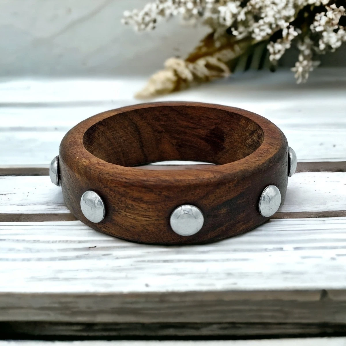 Wood and hot sale silver bracelet