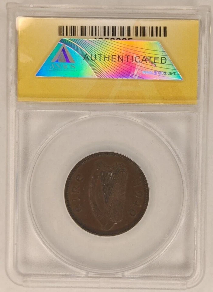 1940 Ireland Half Penny ANACS AU50 1/2P Coin Rare Irish Copper Coin 1A - Image 2 of 4