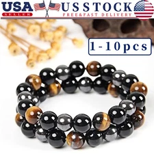 Natural  Energy Healing Stretch Bracelet Stone Hematite Tiger Eye for Men Women