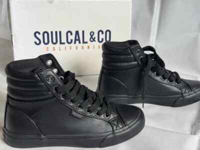 SOUL CAL RETRO BLACK MONO FAUX LEATHER HITOP BASEBALL BOOTS