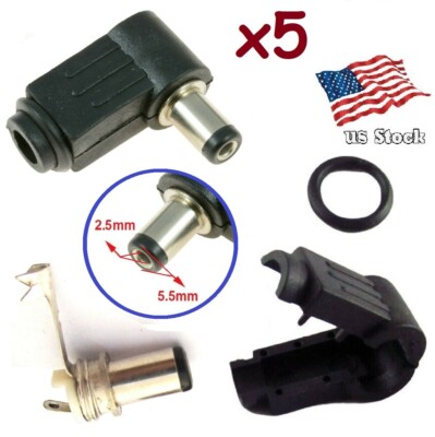 5-Pack 9*5.5 x 2.5mm Right Angle DC Power Cable Male Plug Plastic Connectors 