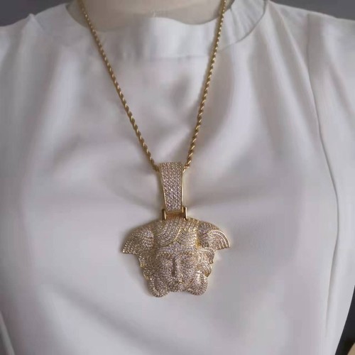 Hip Hop Myth Popular Gold Plated Diamond Studded Retro Face Medusa Pendant - Picture 6 of 10