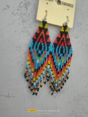 Tribal Earrings Native Large Boho American Seed Beads Handmade Earring