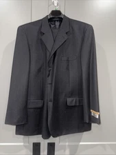 Men's Jacques Bellini Black Super 100s Wool Suit 46R 41W