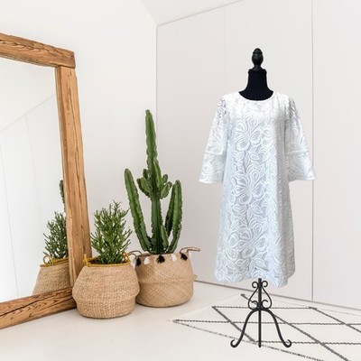 Lilly Pulitzer Women's M Ophelia 3/4 Bell Sleeve Lace Overlay Resort Dress White