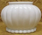 vintage all white milk glass oval vase/planter w/vertical ribs & beaded base
