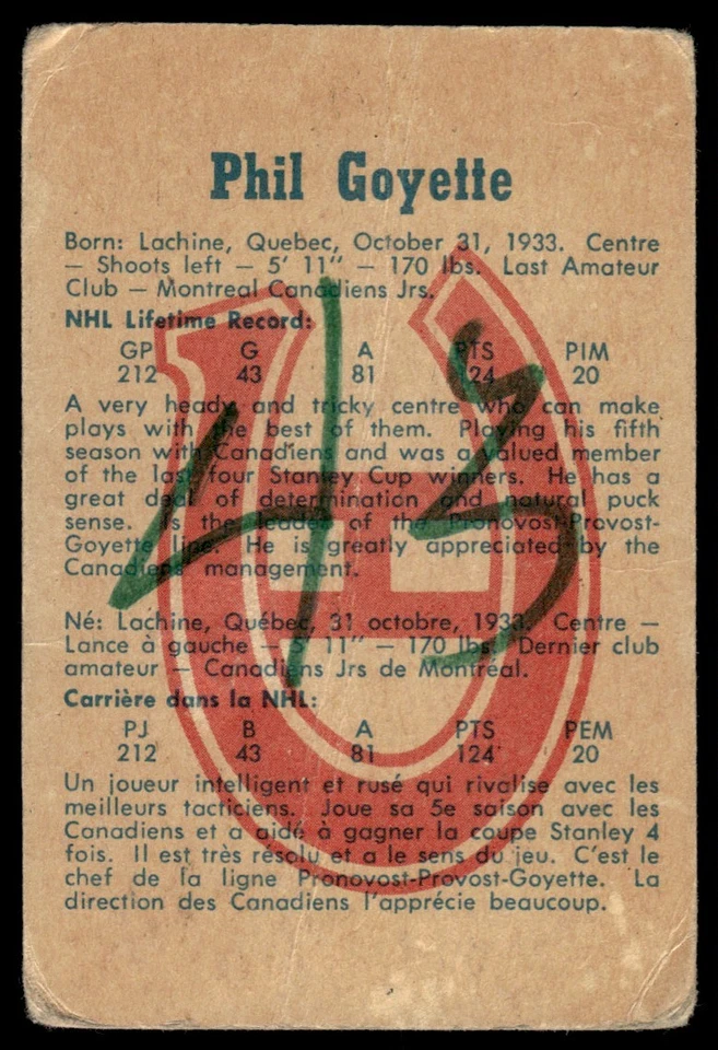 1960-61 Parkhurst Phil Goyette Montreal Canadiens #50 - Image 2 of 2