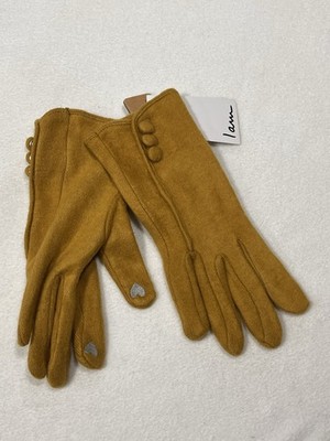 I Am Mustard Yellow Touchscreen Gloves Knit Heart Tip NWT Winter Warm