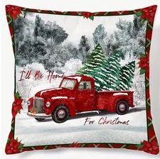 RED TRUCK CHRISTMAS TREE Winter Scene Throw Pillow Cover Winter Holiday Decor