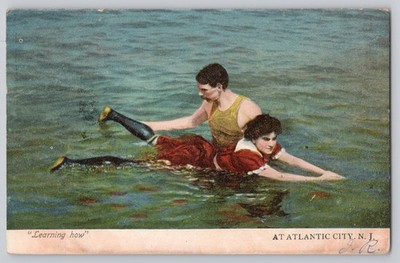 Learning How to Swim Atlantic City NJ New Jersey 1908 Antique Postcard