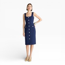 NWT J. Crew Sophia Sleeveless Tweed Wool Blend Navy Blue Midi Dress Size 8