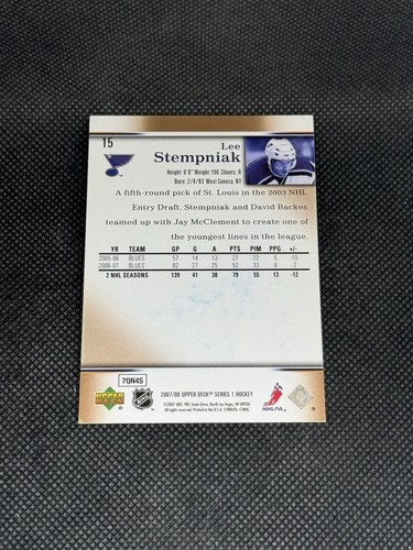 Lee Stempniak 2007-08 Upper Deck St. Louis Blues Signed Auto Card #15 ~ COA - Picture 2 of 3
