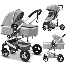 3-In-1 Convertible Baby Stroller with Big Seat and Adjustable Canopy, 24 Pound, 