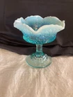 Vintage Fenton Glass Scroll & Eye Pattern Opalescent Compote Circa 1960s Nice