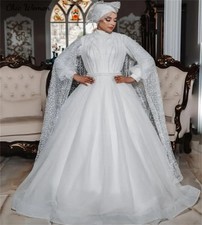 Luxury Muslimah Wedding Dress With Cape Sparkly Sequin Catholic Caucasian Bride