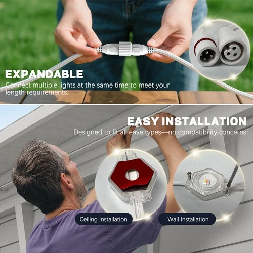 50ft Permanent Outdoor Lights for House 30 Smart RGB+IC LEDs Decor Light IP65 - Picture 11 of 18