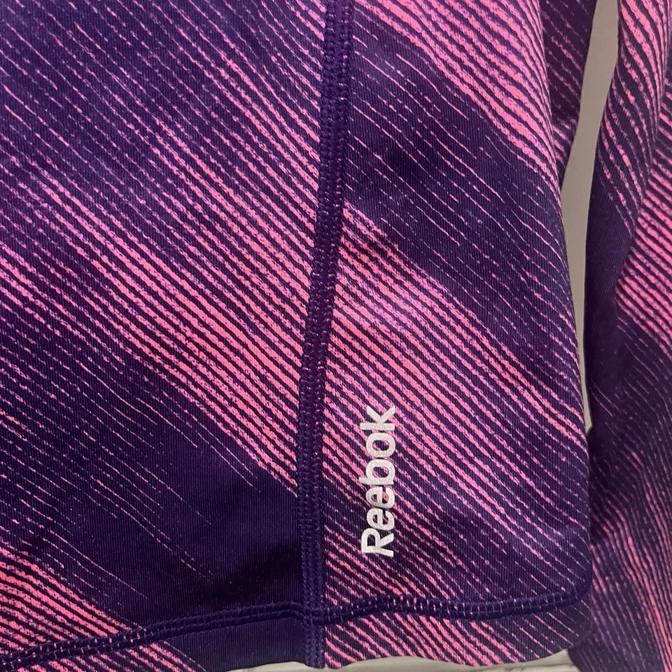 Top Reebok Mujer Púrpura Rosa Agujeros para Pulgar Manga Larga Ropa Activa Talla Grande 2XL Foto 3 de 4