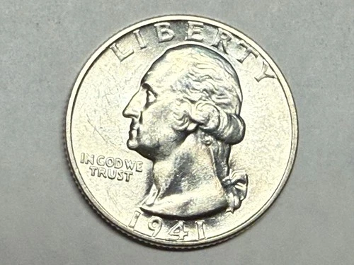 1941 satiny white BU WASHINGTON silver U.S. quarter dollar. #kg2