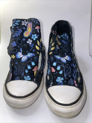 Converse Size 11 High Tops. Butterfly And Navy Used. No Laces, Defect See Pics
