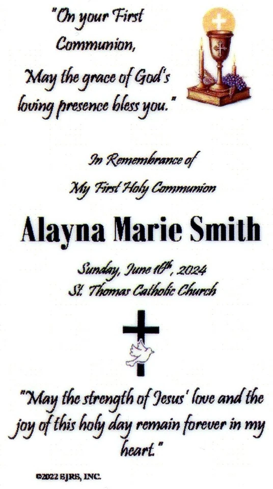 My First Holy Communion(girl) 2 -Personalized Laminated Prayer Cards -Pack of 35 - Image 3 of 3