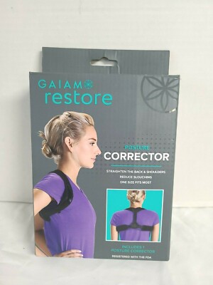 Gaiam Restore Posture Corrector Unisex One Size Black Reduces Slouching New