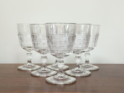 6 EAPG Basketweave Co-Operative Flint #110  5  '' Water Goblets c. 1886