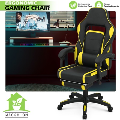 Ergonomic Yellow Gaming Racing Chair Office Reclinable Computer