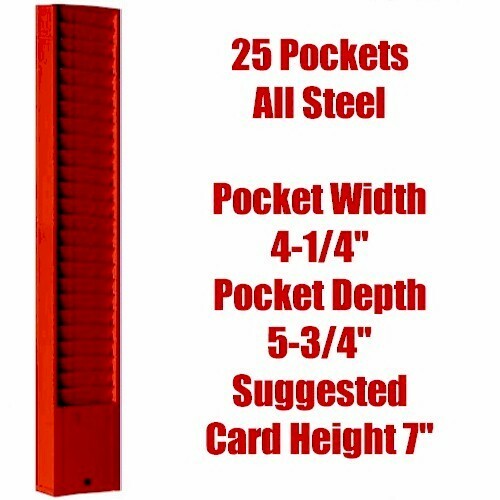 Steel Time Card Rack, 25 Pockets, fits 7"H up to 41/8" W Endure Model