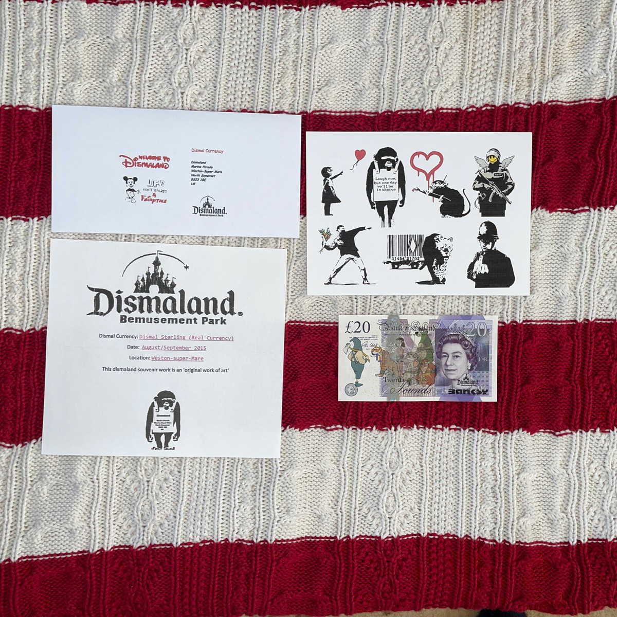 Original £20 Sterling Note Stamped Dismaland Banksy flyer BOE