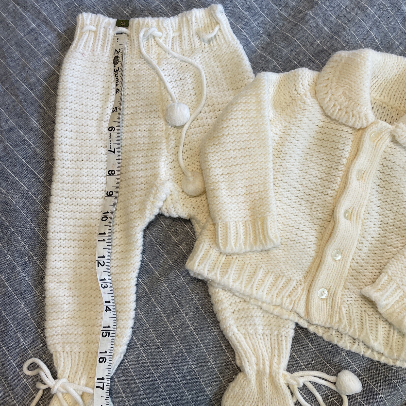 Hand Made Knit Baby Sweater Creamy Off White Vint… - image 2