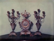 Antique alabaster clock with candelabra