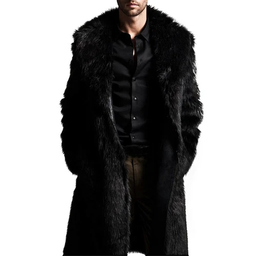 Men Faux Fur Coat Mens Winter Warm Thicker Long Jacket Overcoat Parka Outwear - Picture 8 of 11
