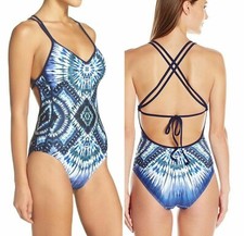 NEW ROBIN PICCONE 'Marley' Tie-Dye One-Piece Swimsuit Size 4 Indigo 158