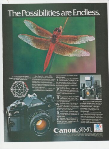 Canon A-1 Camera 1982 Print Ad 8" x 11" Dragon Fly - 第 1/1 張圖片