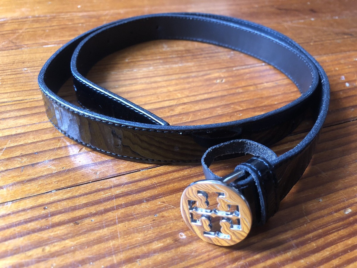Tory Burch Logo Skinny Patten Leather Classic black belt 1” Size S - Main Image