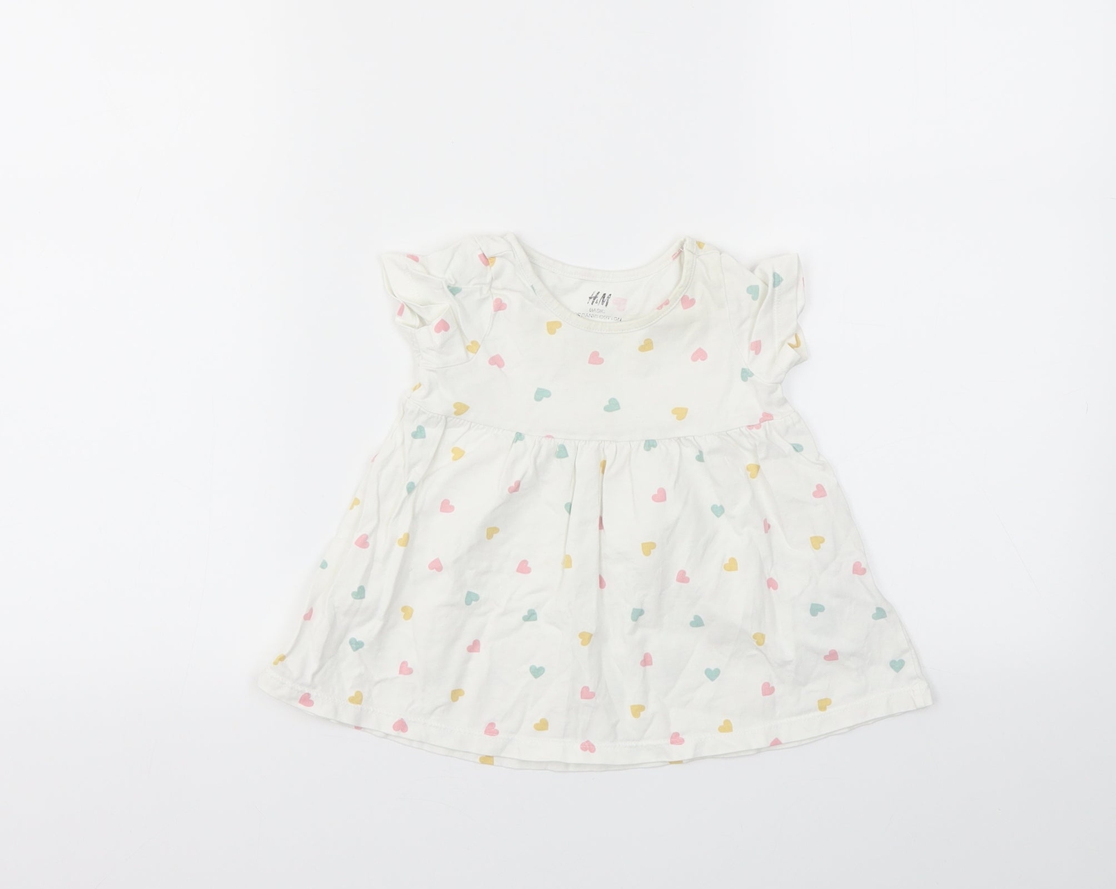 H&M Girls Multicoloured Geometric 100percent Cotton Basic T-Shirt Size 3-6 Months Crew