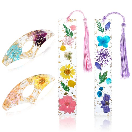 Book Page Holder for Reading 4Pcs Dried Flower Resin Thumb Saver and Transpar...