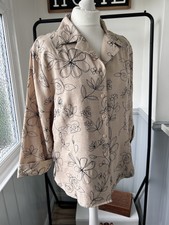 Silkland Woman Jacket 16 Ivory Floral Embroidered Shacket Collar 3/4 Sleeves 