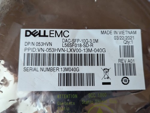 DELL 053HVN DAC-SFP-10G-3.0M 3M TWINAX CABLE AA5-3(6) - Picture 3 of 3
