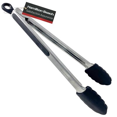 Hamilton Beach Stainless Steel 12in Food Tong with Silicon Top, Serving Tongs