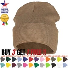 Men Hat Ribbed Solid Plain Knit Ski Cap Warm Beanie Skull Winter Cuff Hats US